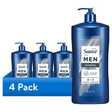 Suave Men charcoal 3-in-1 shampoo conditioner body wash, 4-pack bottles with pumps
