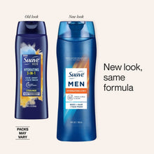 Suave Men 3-in-1 cleanser bottles, old vs new look comparison.
