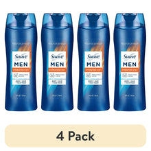 Suave Men 4-pack hydrating 3-in-1 body, hair & face wash bottles, blue.