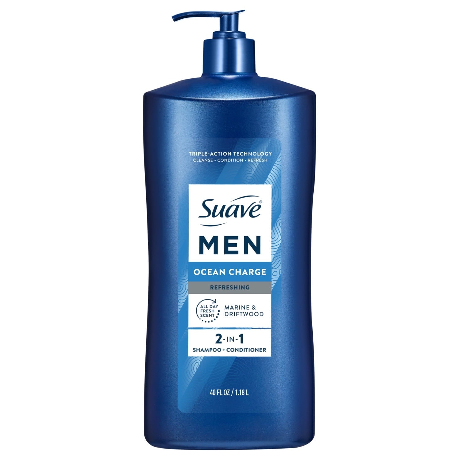 (4 pack) Suave Men Ocean Charge 2-in-1 Refreshing Shampoo & Conditioner with Pro Vitamin B5, 40 FL OZ Pump