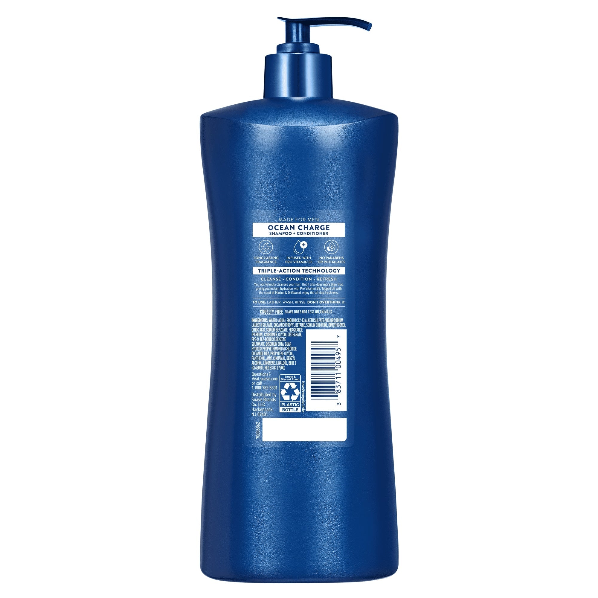 (4 pack) Suave Men Refreshing 2-in-1 Body & Face Wash with Glycerin & Vitamin E, Ocean Charge, 28 fl oz