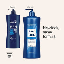 Suave Men Ocean Charge 2-in-1 wash showing old vs new bottle designs