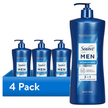 Suave Men Ocean Charge 2-in-1 wash, 4-pack of blue pump bottles