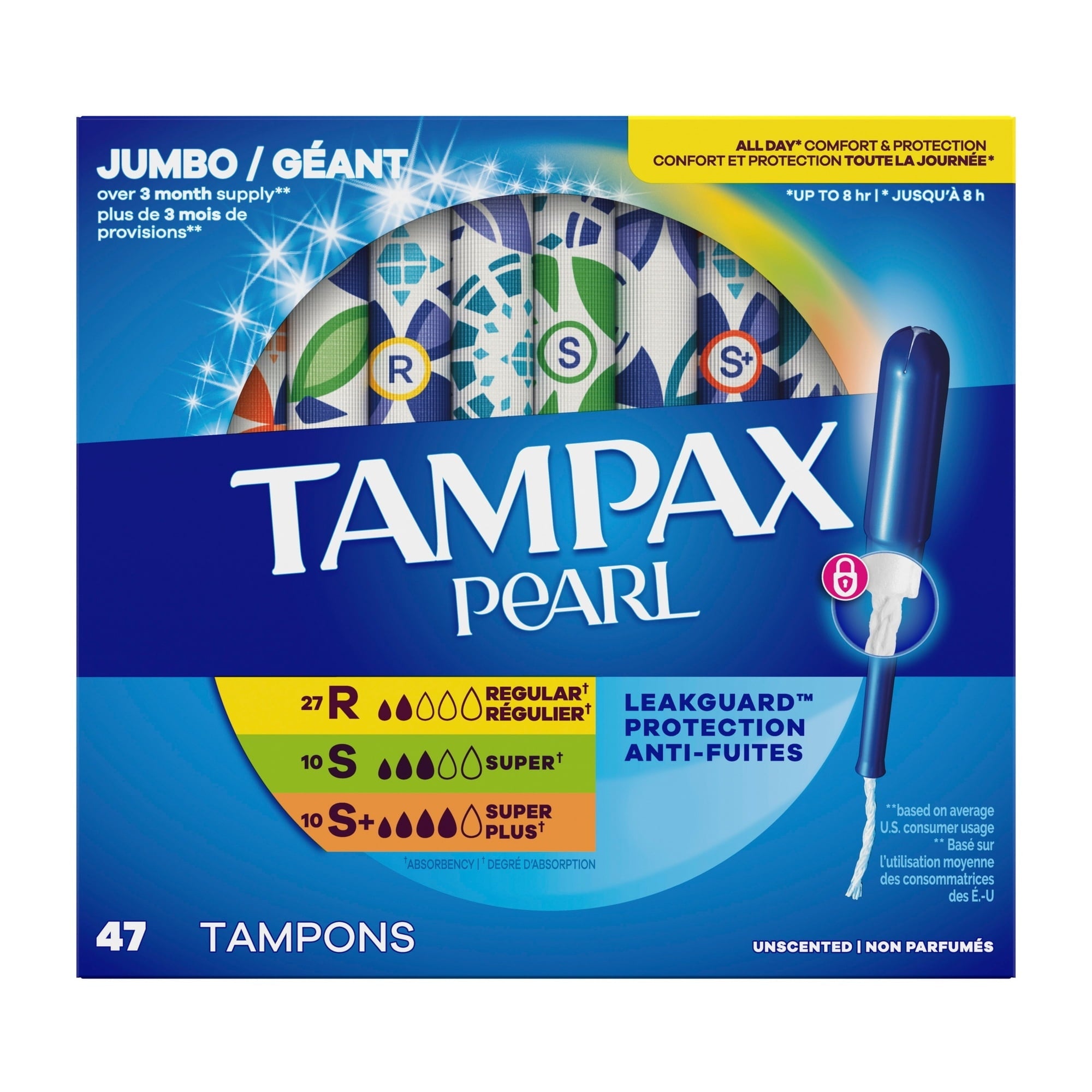 (4 pack) Tampax Pearl Tampons Multipack with LeakGuard Braid, Regular/Super/Super Plus, 47 Count
