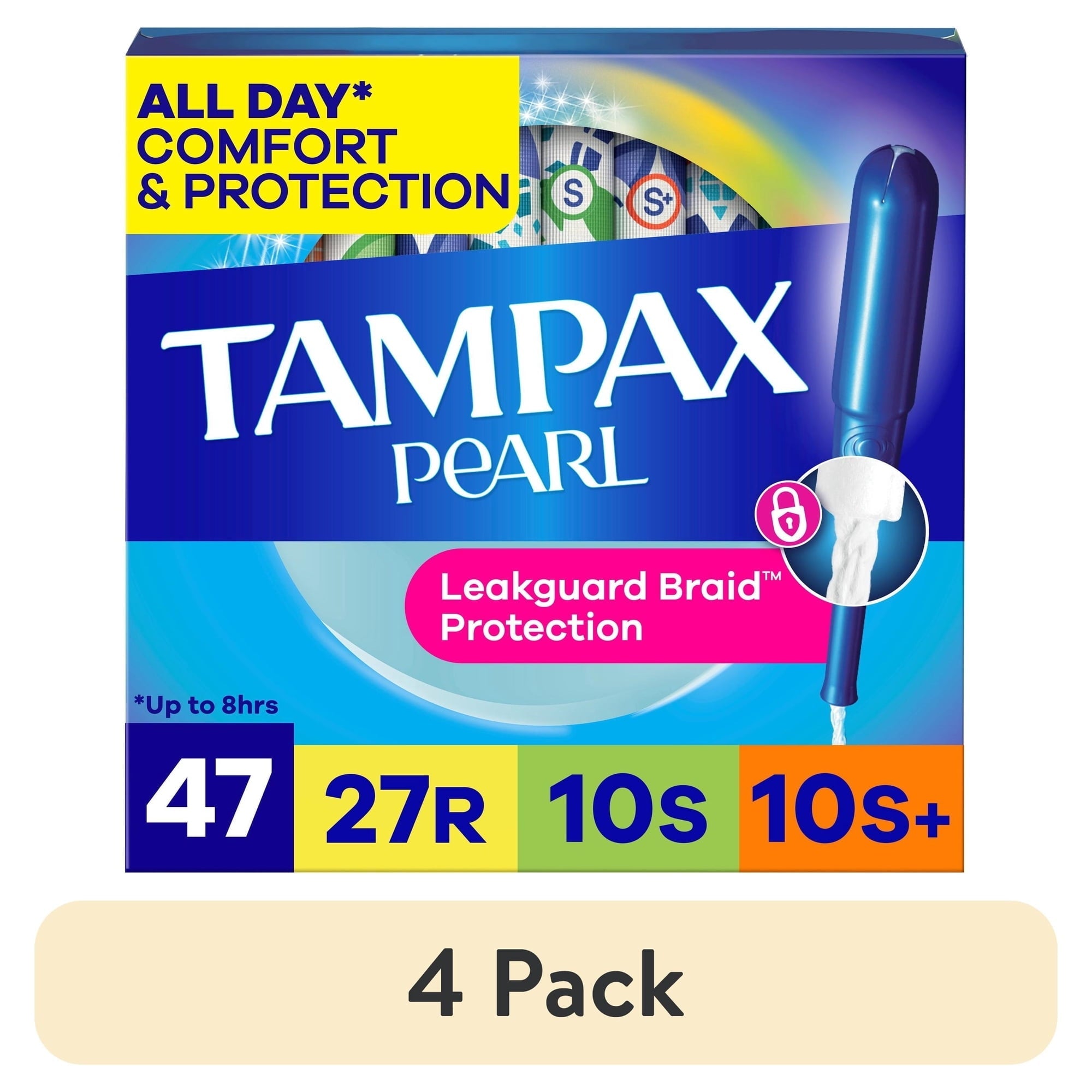 (4 pack) Tampax Pearl Tampons Multipack with LeakGuard Braid, Regular/Super/Super Plus, 47 Count