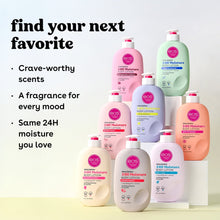 Assorted eos 24H body lotion bottles and tubes, multiple fragrance colors