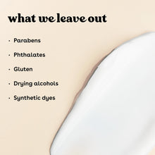 Formula label listing no parabens, phthalates, gluten, drying alcohols, synthetic dyes