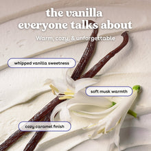 Vanilla cashmere scent image with vanilla pods and vanilla orchid blooms