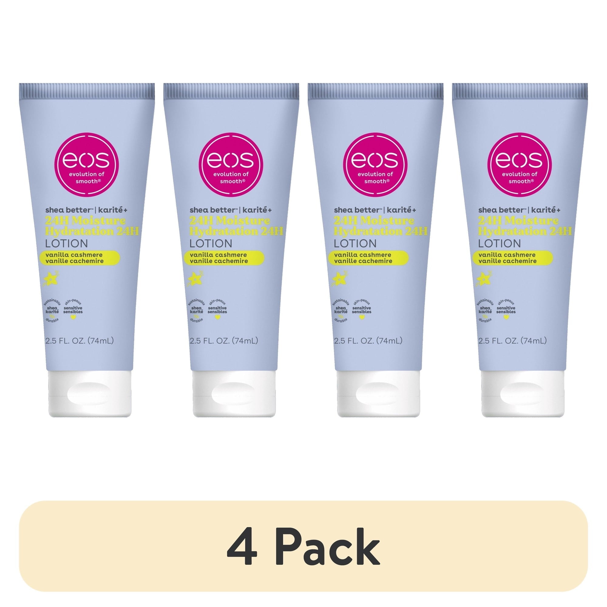 (4 pack) eos Shea Better Travel Size Body Lotion- Vanilla Cashmere, 2.5 fl oz