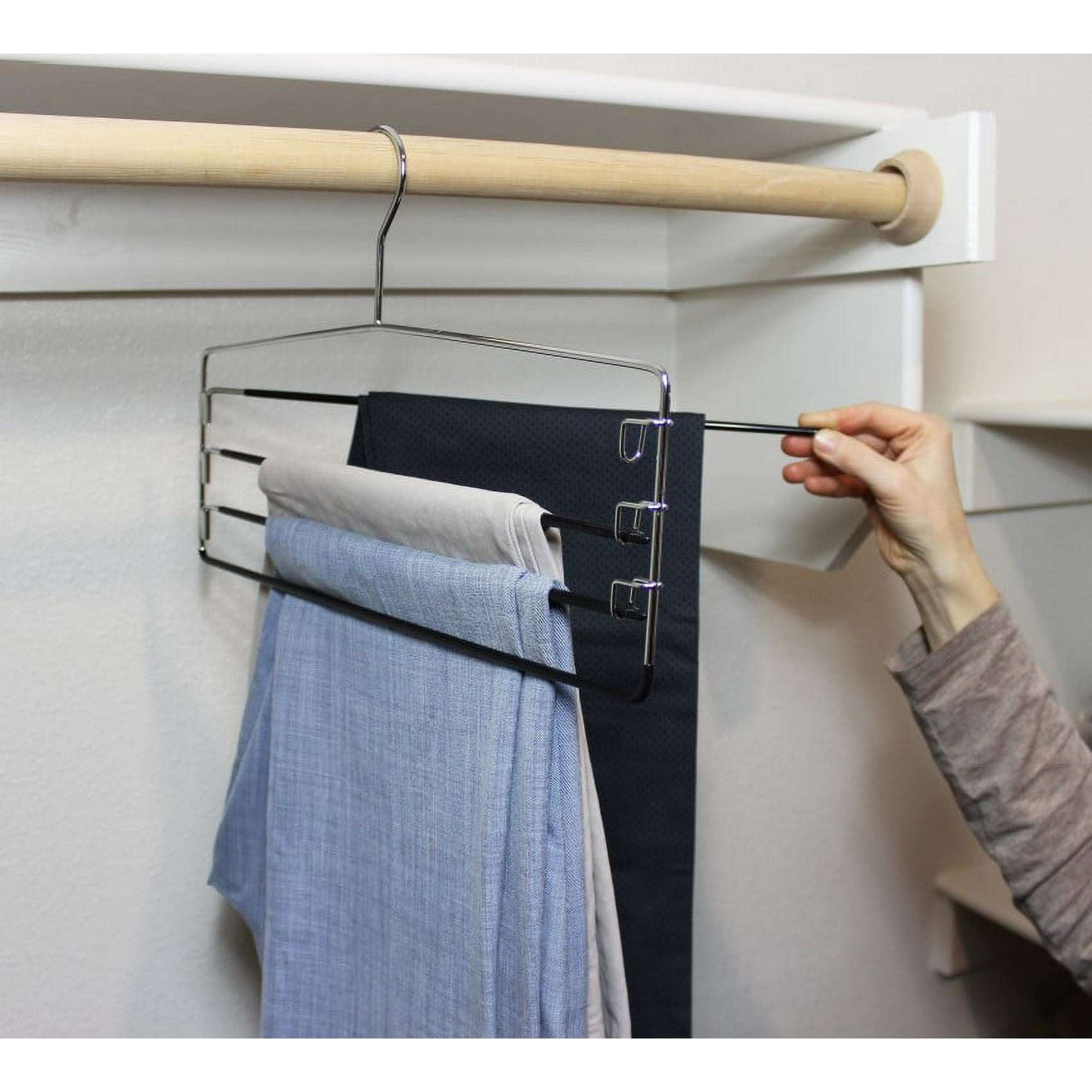 (4 pack) Mainstays Metal 4-Tier Pant & Skirt Hanger, Space Saving, Non-Slip, Heavy Duty & Slim Design