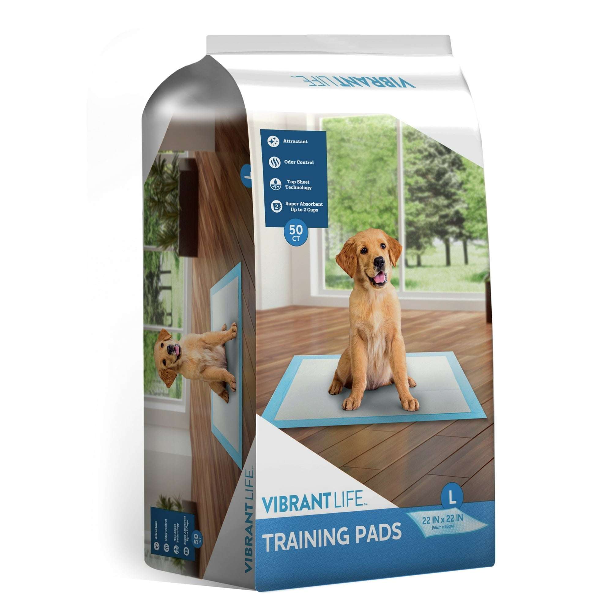 Vibrant Life Large 5-Layer Pet Training Pads, 22” x 22”, 50 Count