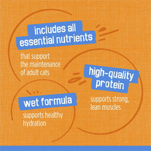 Wet cat food can: high-quality protein and essential nutrients nutrition panel.