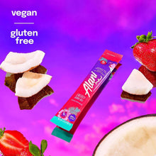 Energy drink powder stick with vegan and gluten-free labels on the package