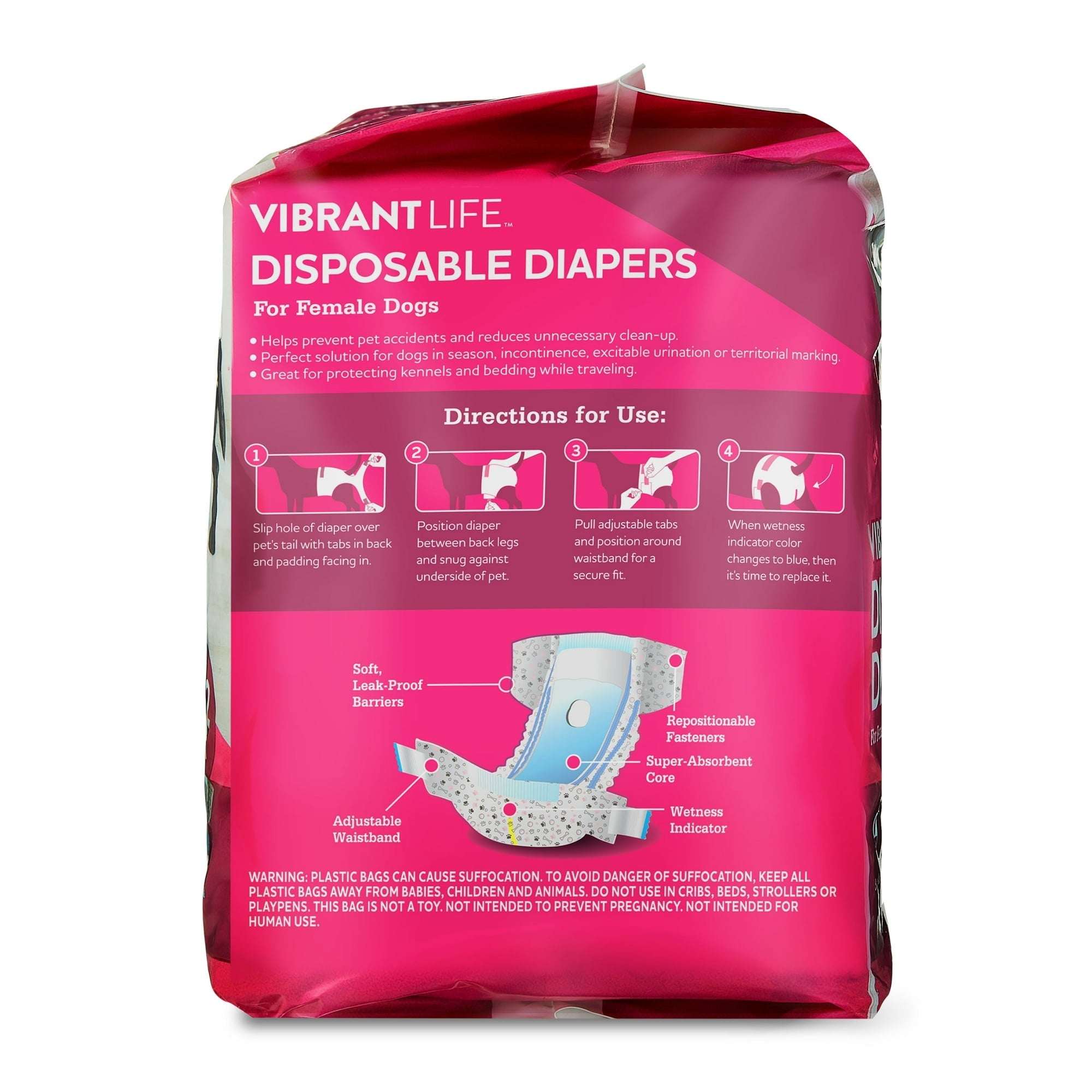 (2 pack) Vibrant Life Disposable Dog Diapers for Female Dogs, L, 12 Count