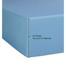 Light blue fitted sheet with 10 in pocket depth