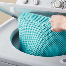 Cushioned foam bathtub mat, aqua, textured surface for bath floor grip