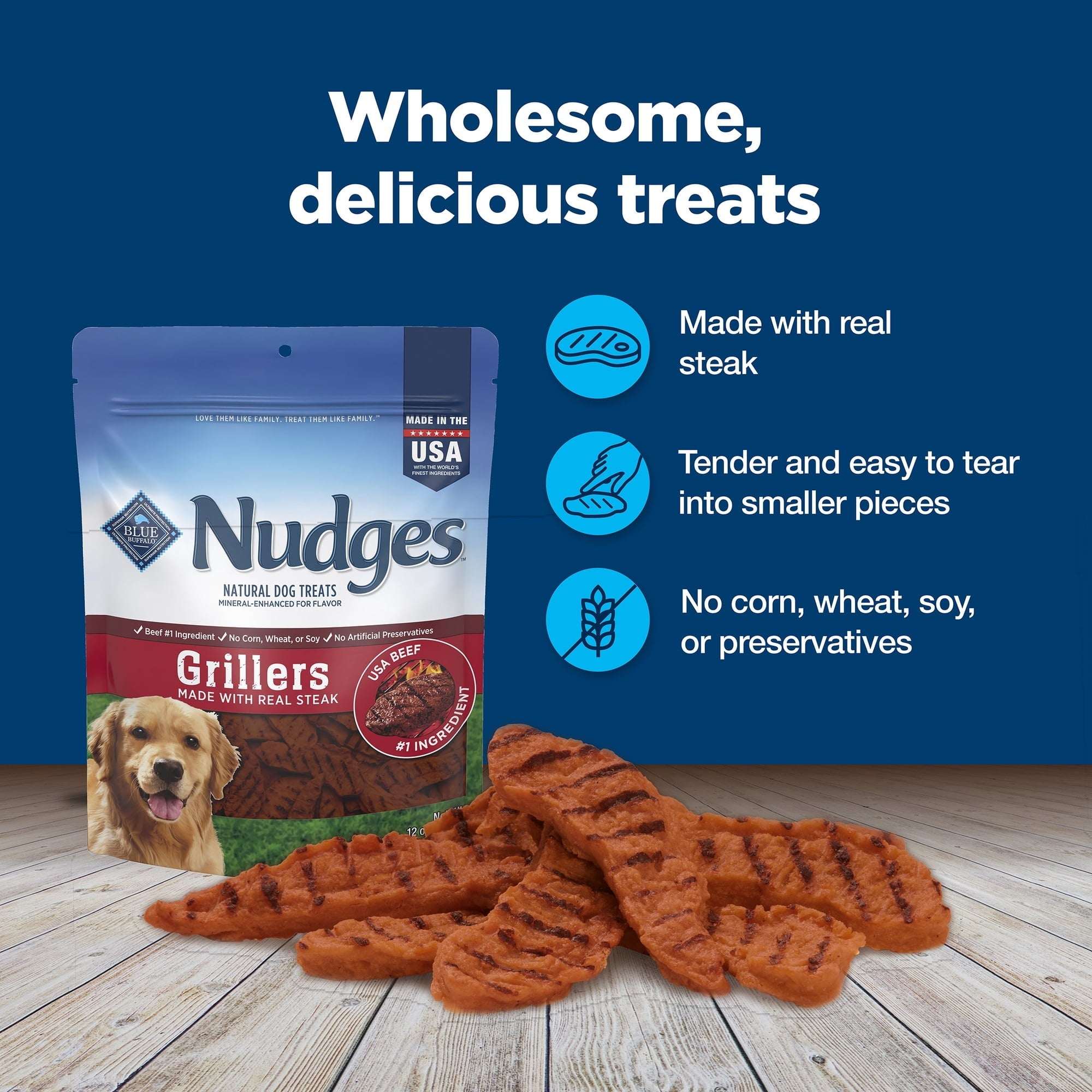 Blue Buffalo Nudges Grillers, Natural Dog Treats, Steak, 12oz Bag