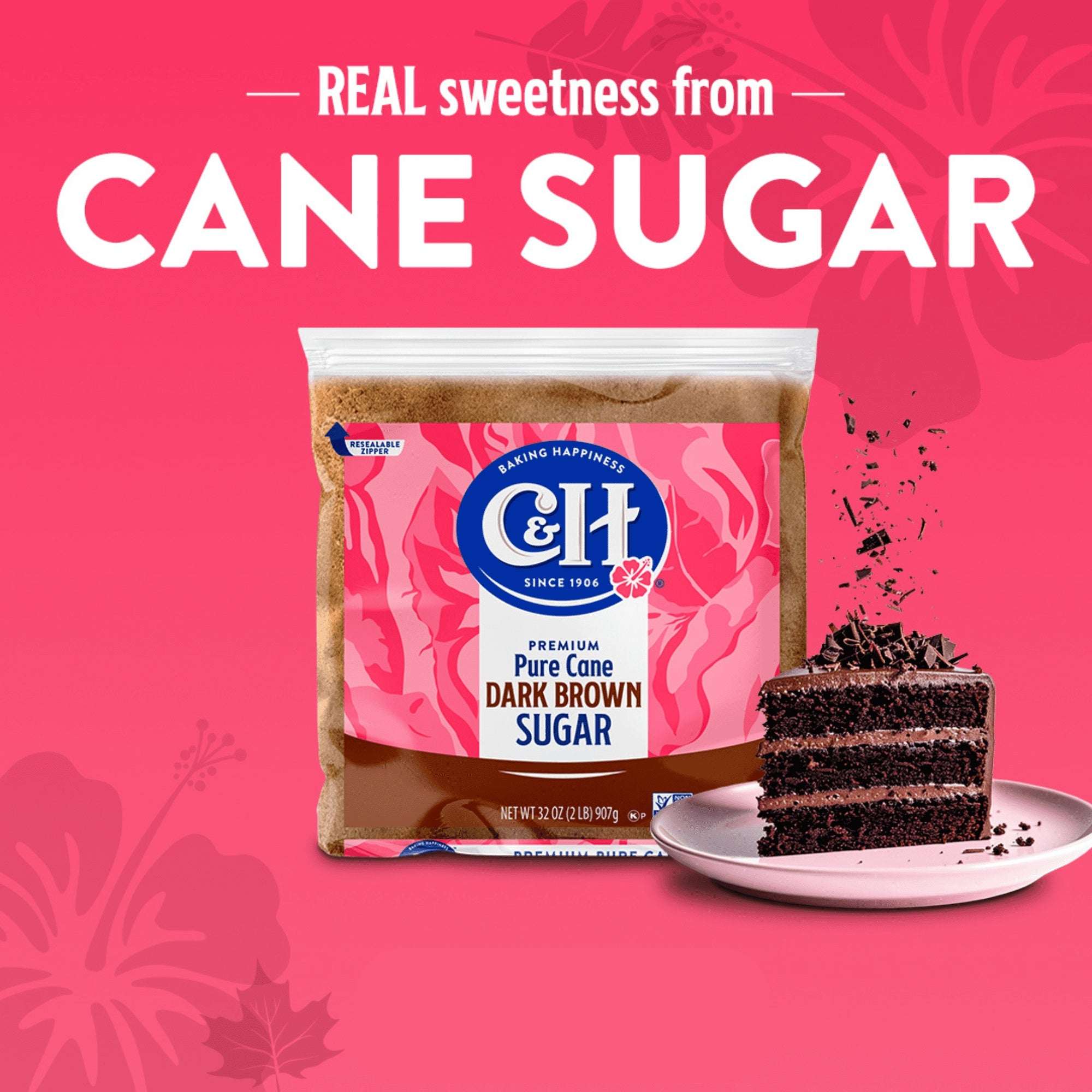 (4 pack) C&H Premium Pure Cane Dark Brown Sugar 2lb. Zipper-Pak