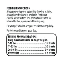 Dog treat feeding instructions and recommendations text panel