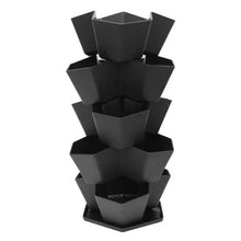 Tiered stackable planter with black nesting pots, open top front view