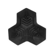 Stackable planter connector piece with hex-like opening, black molded plastic