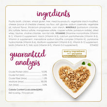 Ingredients and guaranteed analysis graphic with a small heart dish of food