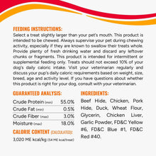 Good 'n' Fun triple-flavor kabobs dog chew ingredients and guaranteed analysis panel