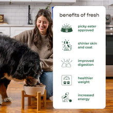 Freshpet benefits of fresh card beside a seated dog and feeding bowl