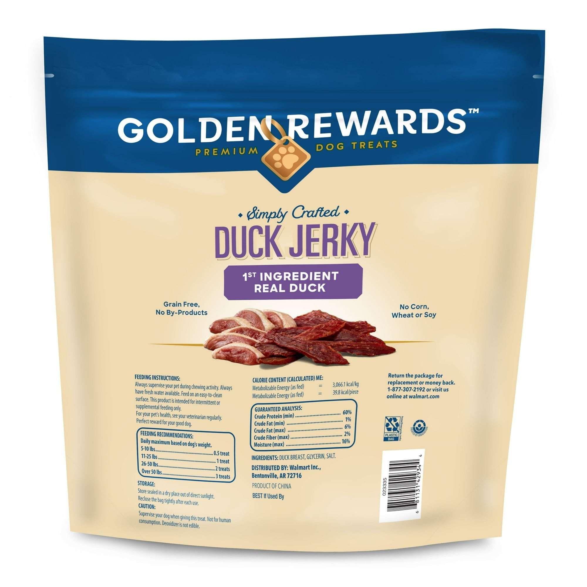 Golden Rewards Duck Jerky Premium Treats for Dogs