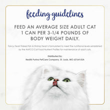 Feeding guidelines label for Fancy Feast flaked kitten wet food can