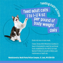 Friskies wet cat food feeding instructions panel with portion guidance