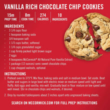 Vanilla rich chocolate chip cookies ingredients panel