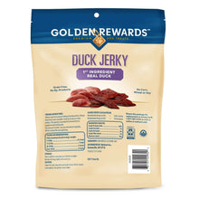 Duck jerky dog treats pouch back panel with label and nutrition information