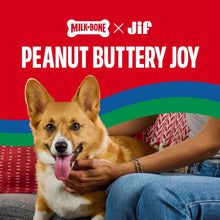 Dog posed with peanut buttery joy theme, Milk-Bone x Jif branding