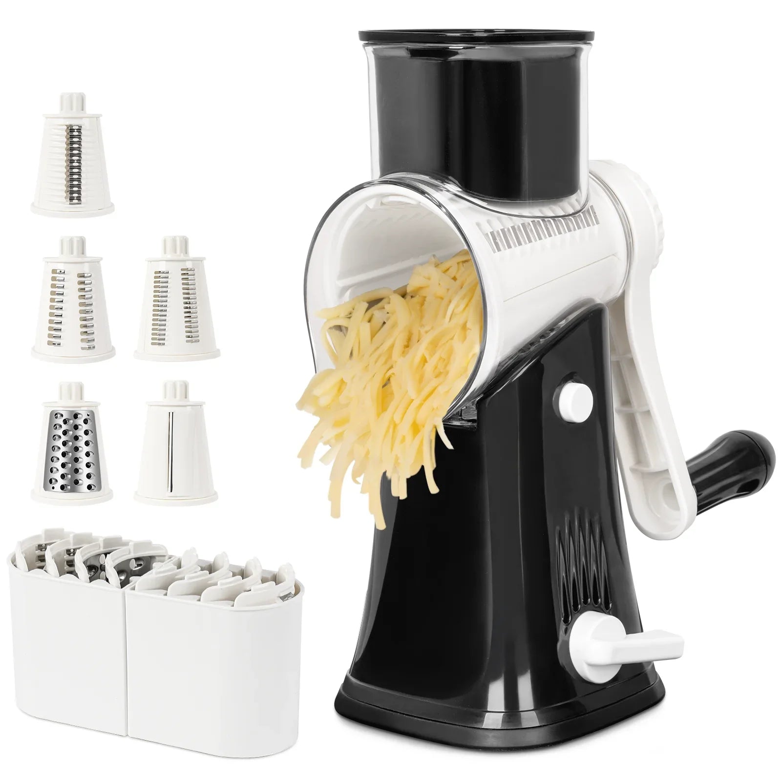 3 in 1 Cheese Grater Rotary, Cheese Shredder Grater for Kitchen Grater Slicer with 3 Replacement Blades, Potato Slicer Vegetable Chopper with Suction Base