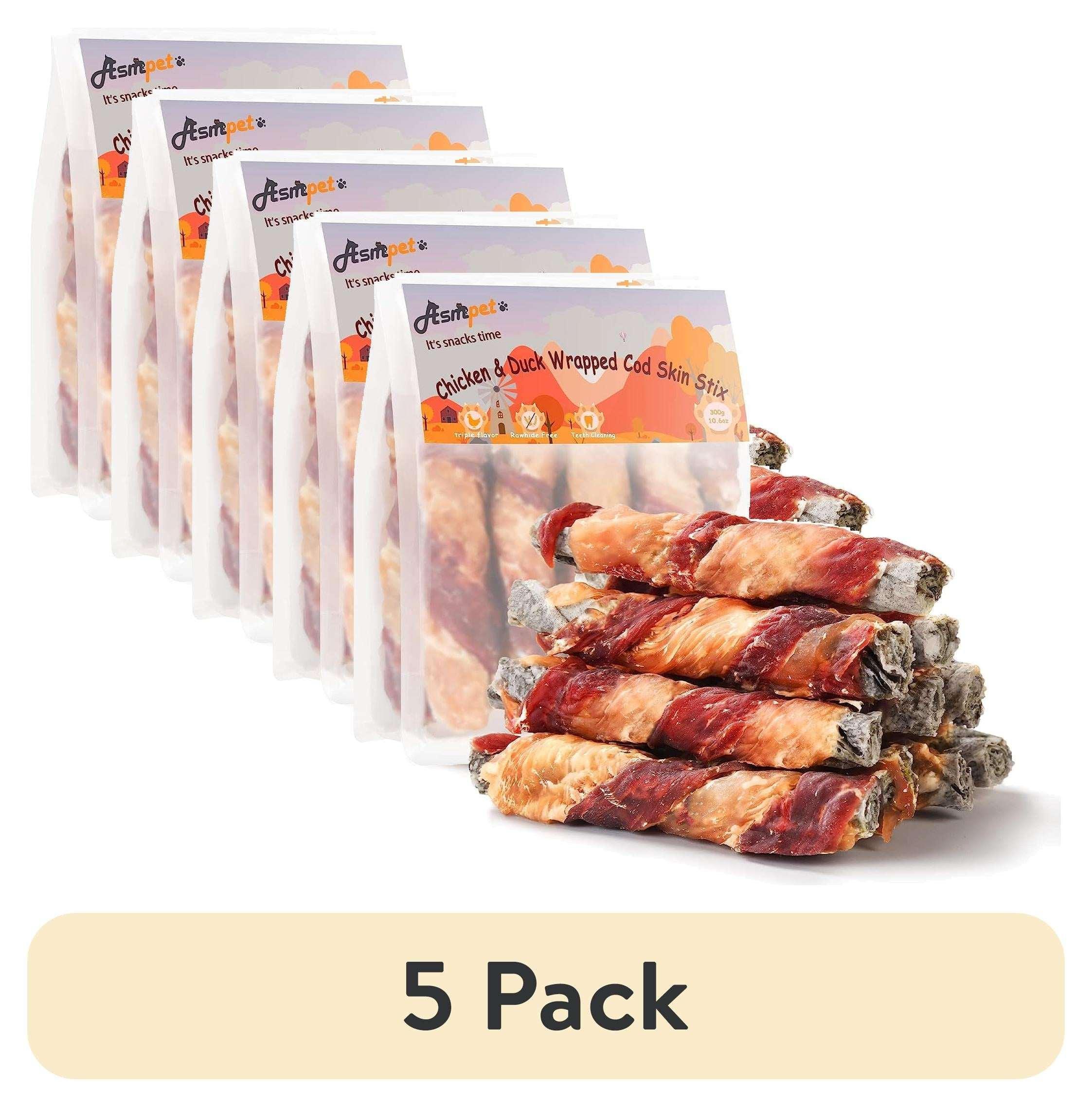 ASMPET Rawhide Free Dog Treats Chicken & Duck Wrapped Cod Skin Stick, Healthy Dog Chew, Training Snacks for Small Medium Large Dogs, 11oz