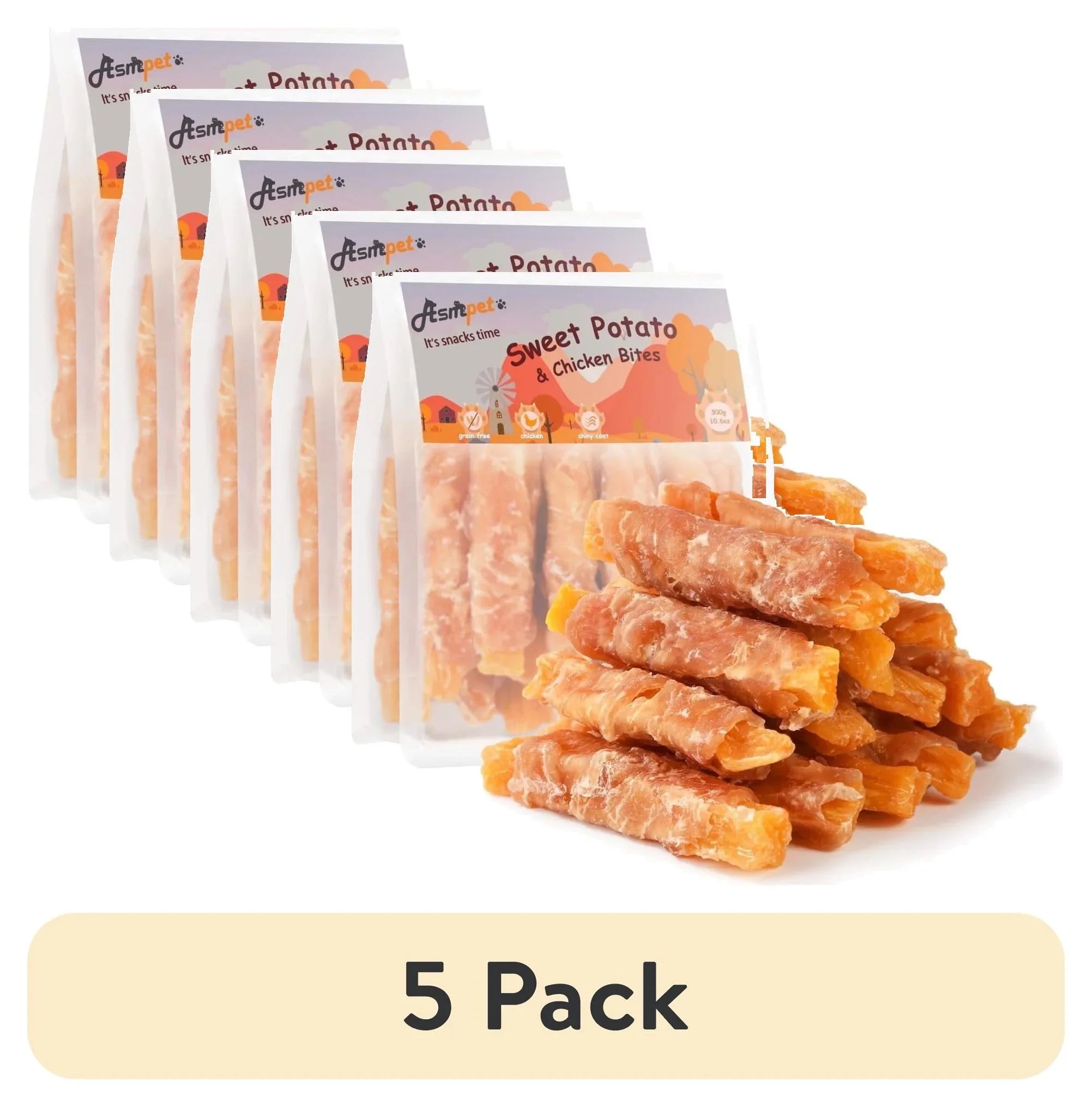 ASMPET Sweet Potato Dog Treats, Natural Chicken Jerky & Sweet Potato Chews for All Dogs, 15pcs