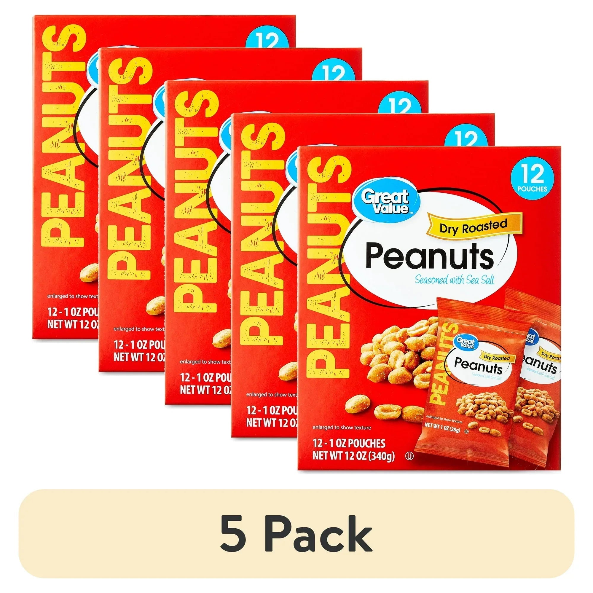 Great Value Dry Roasted Peanuts Seasoned with Sea Salt, 1 oz, 12 Count