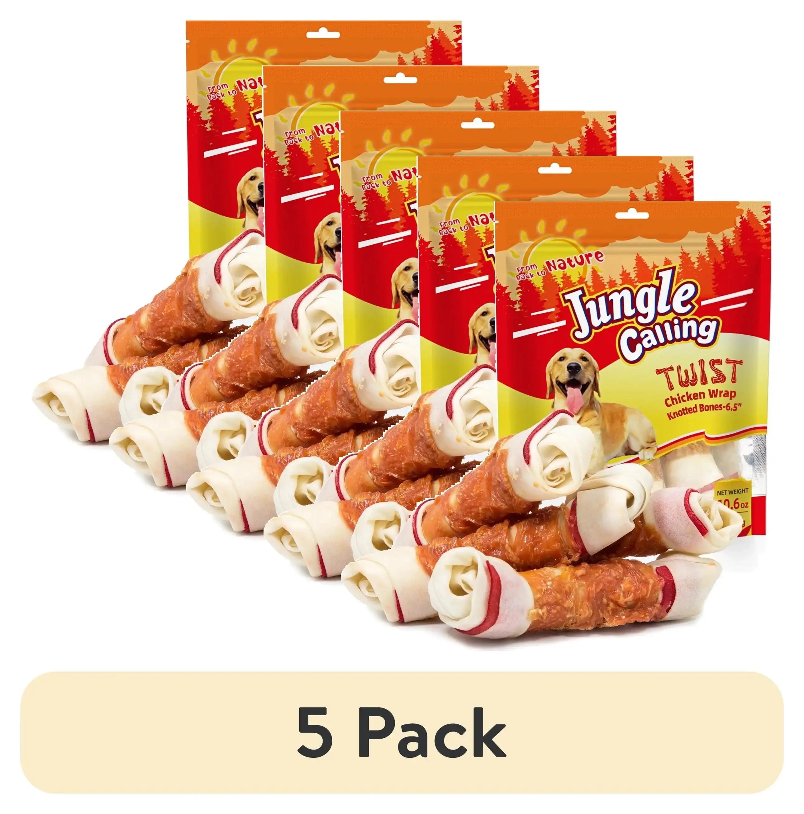 Jungle Calling Chicken Wrap Knotted Bones Dog Chews, Long Lasting for Large Dogs Training Treats