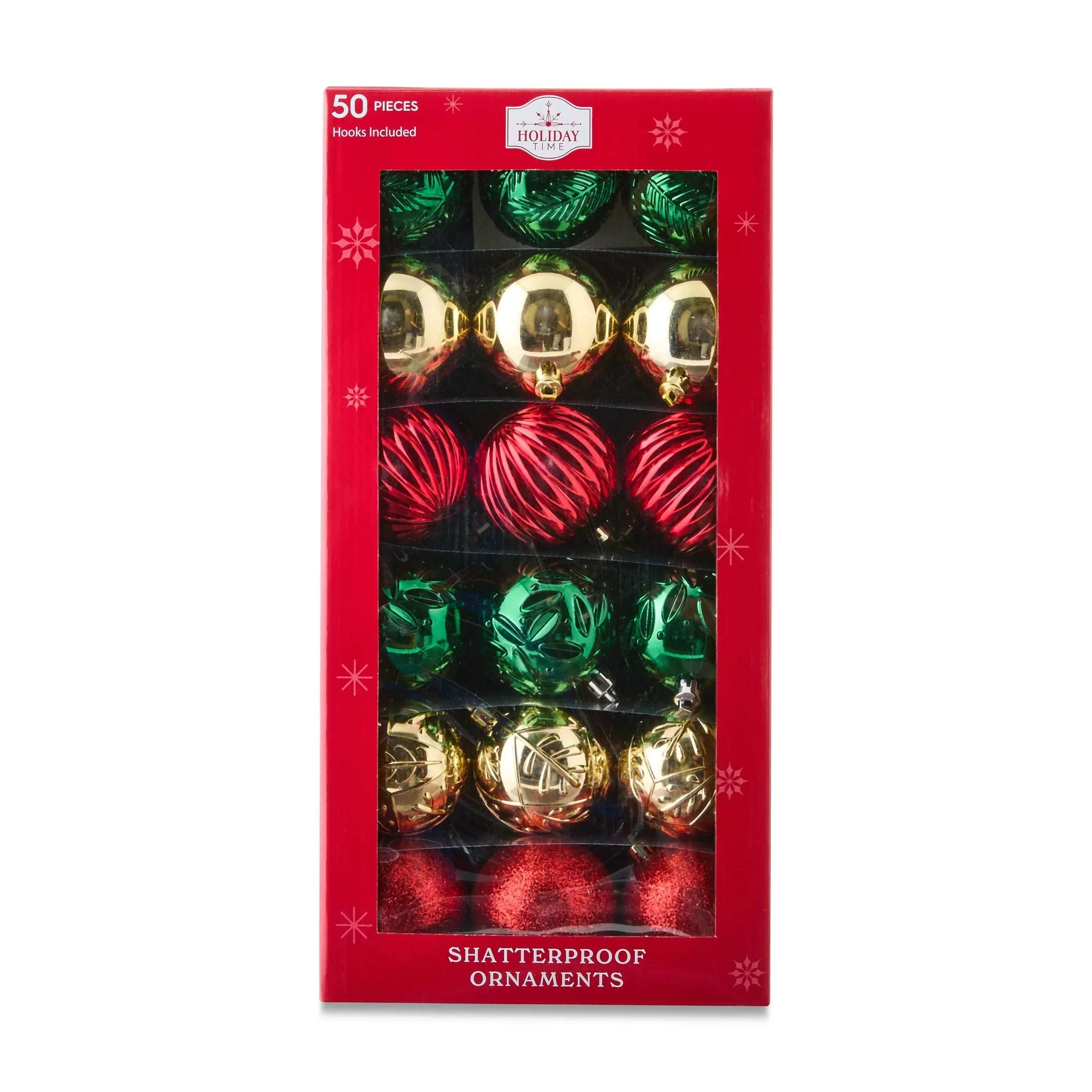 50-Count Red/Green/Gold Shatterproof Ball Christmas Ornaments, by Holiday Time - USA MEGA SHOP