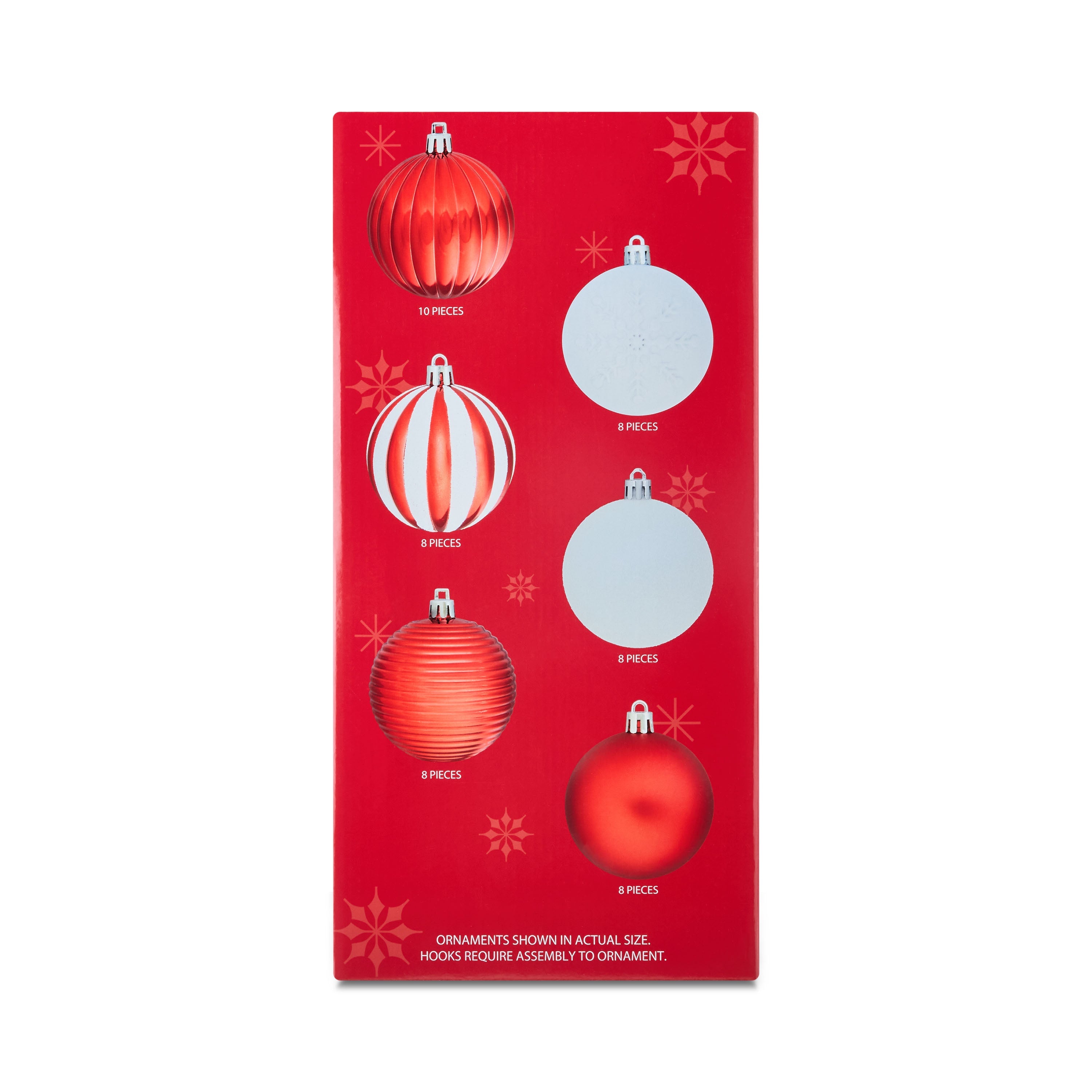 50-Count Red and White Shatterproof Christmas Ornaments, by Holiday Time