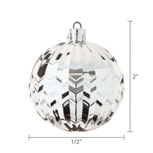 Faceted silver Christmas ornament ball with silver cap and 2 in size marker