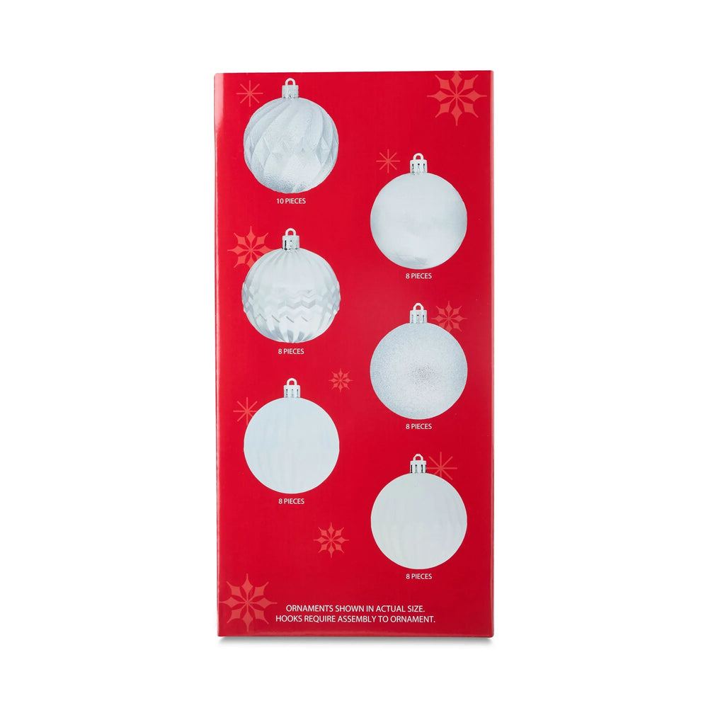 50-Count Silver and White Shatterproof Christmas Ornaments, by Holiday Time - USA MEGA SHOP