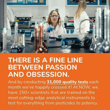 NOW Biotin quality testing message with lab scene text