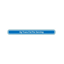 Nutrition label section reading 0g trans fat per serving on a food package