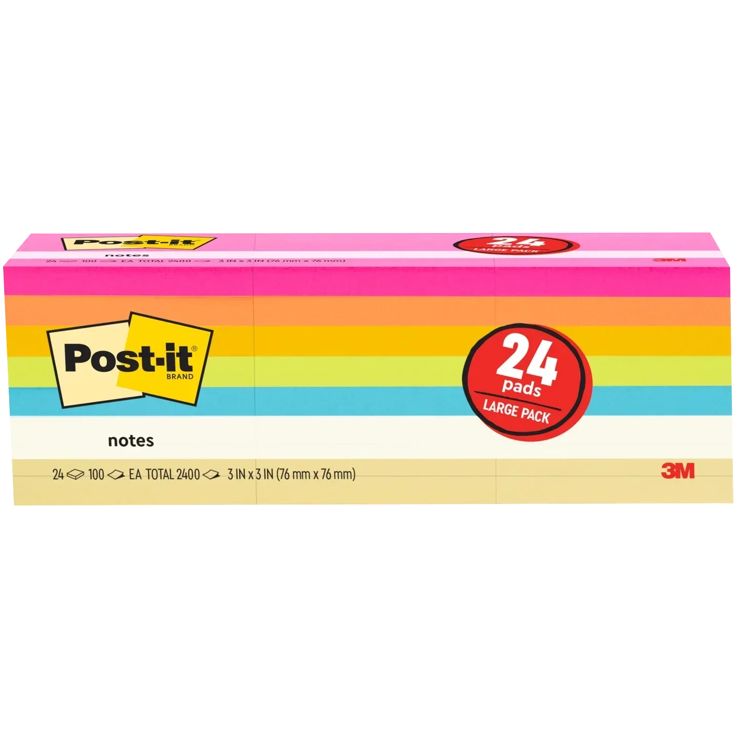 Post-it Notes, 3” x 3”, Assorted Bright Colors, 100 Sheets, 24 Pads - USA MEGA SHOP