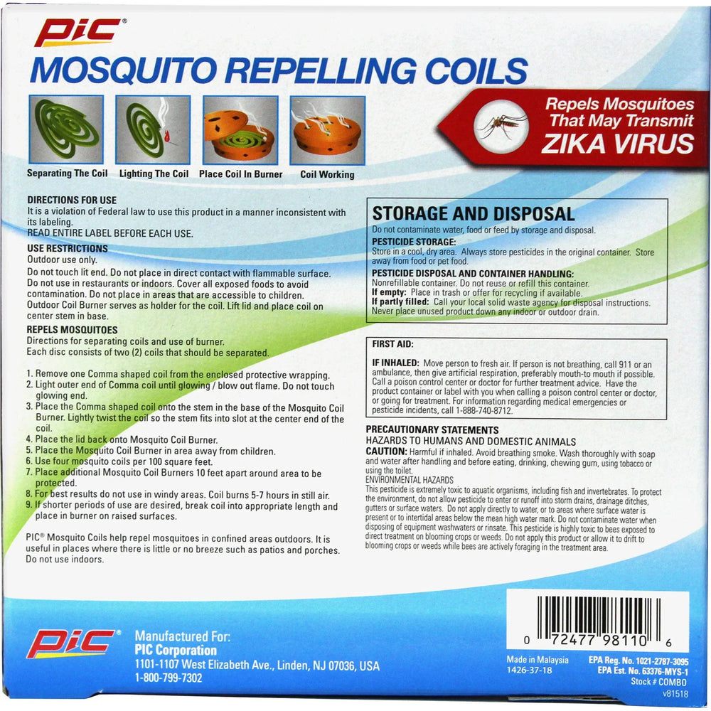 PIC Mosquito Coils with Terra Cotta Burner, Mosquito Repellent, 3 oz, 5 Pc Box - USA MEGA SHOP