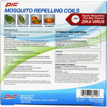 PIC Mosquito Repelling Coils package back with directions and storage info