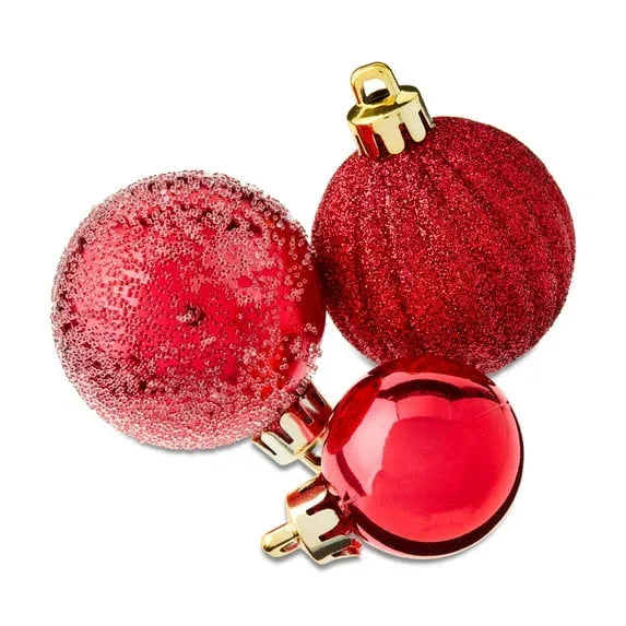 Mini Red Multi-Textured Shatterproof Christmas Ornaments, 20 Count, by Holiday Time - USA MEGA SHOP