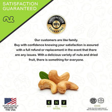 Cashew nuts with satisfaction guaranteed badge and variety text